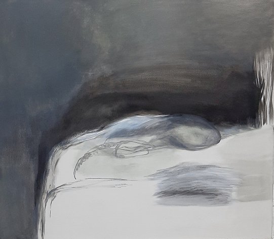 the bed is in the second room. 2022 60х70см,  oil on canvas